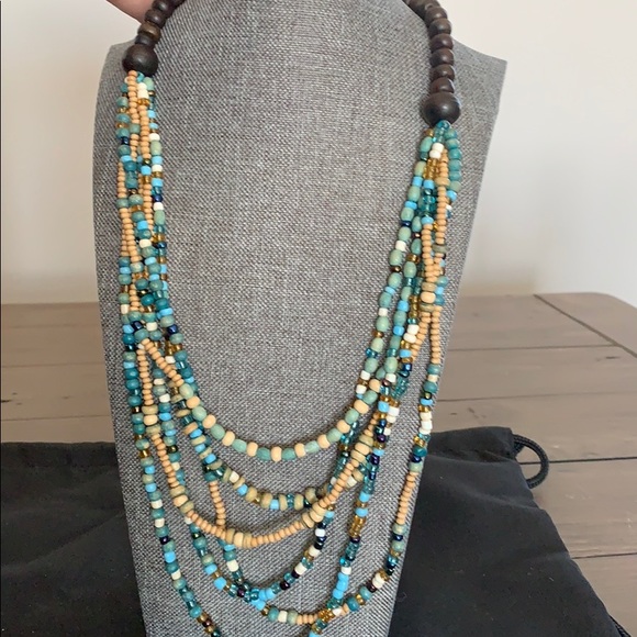 Anthropologie Wood Beaded Necklace
